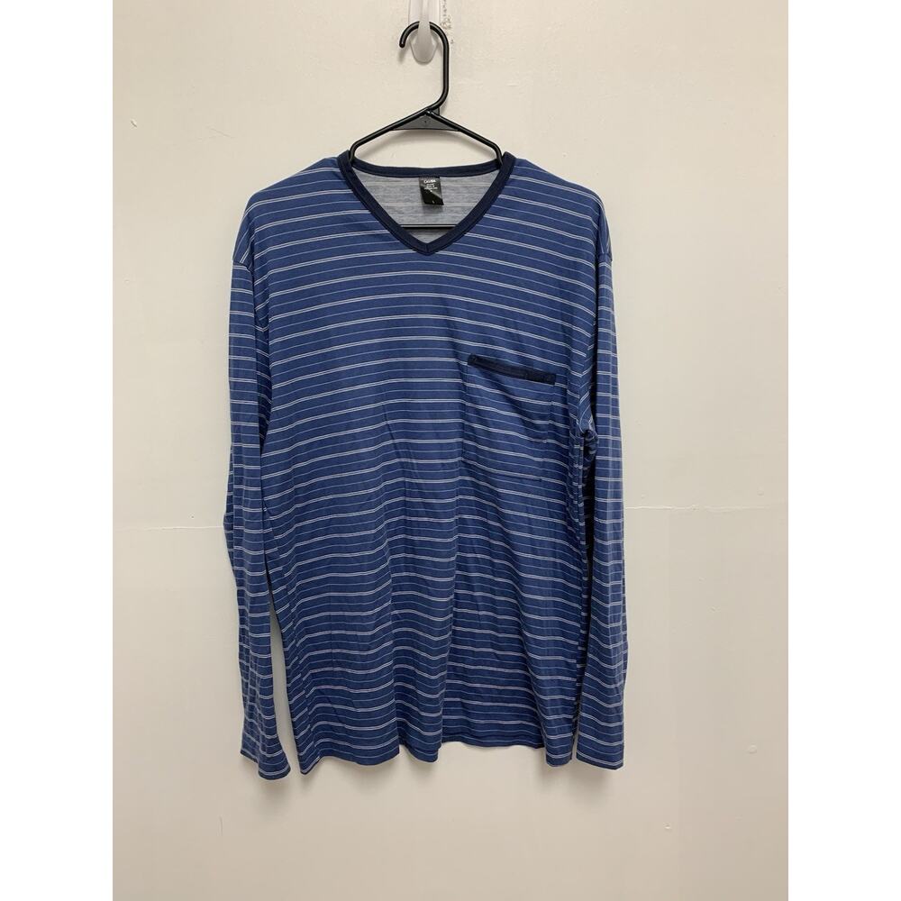 Calida Switzerland Pajama Shirt Mens Large Blue Stripe Long Sleeve Soft Comfort